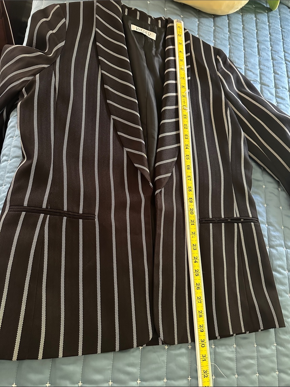 Kasper Black and White Vertical-Stripe Open Blazer - Picture 10 of 13